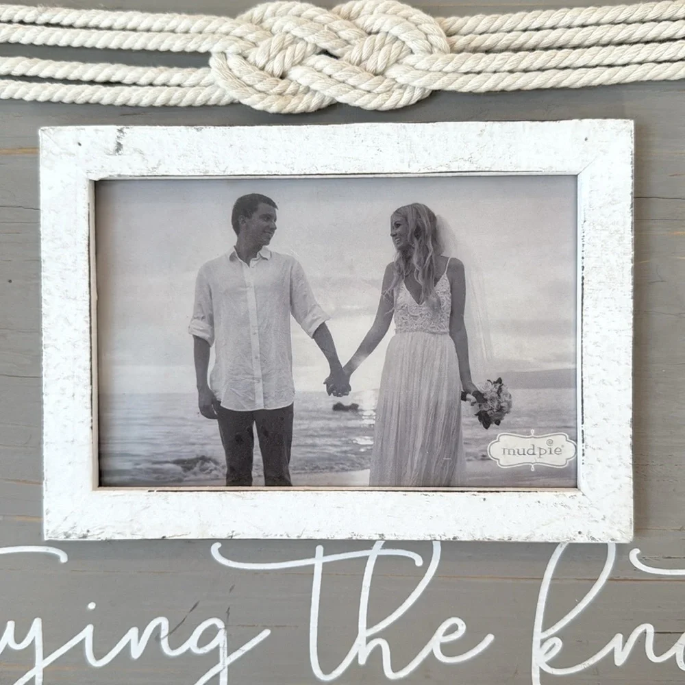 Mud Pie Tying The Knot Gray Distessed Painted Wood Wedding Picture Frame